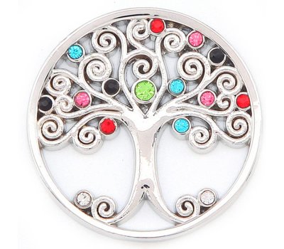 Munt voor Muntketting Levensboom multi color crystals zilver