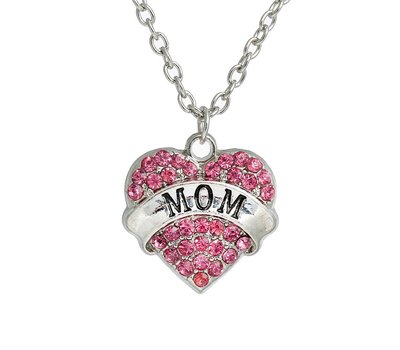 Moederdag cadeau Ketting met mom en roze crystals
