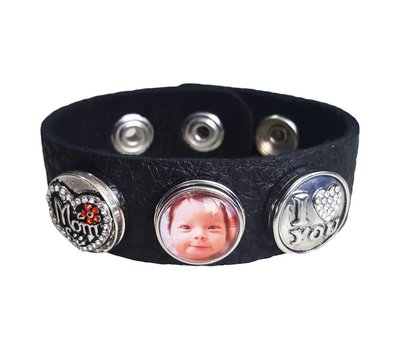 Moederdag cadeau Clicks Foto armband zwart mom i love you