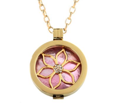Complete Muntketting Pink Pearl Flower Goud