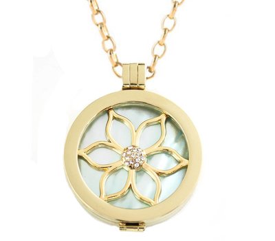 Complete Muntketting Blue Pearl Flower Goud