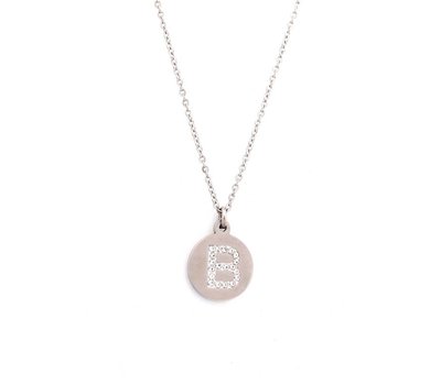 Ketting met letter Letter Ketting Crystal B zilver van roestvrij staal.
