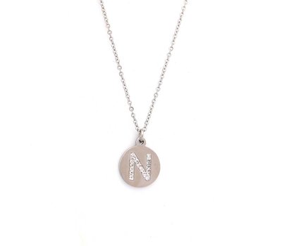 Ketting met letter Letter Ketting Crystal N zilver van roestvrij staal.