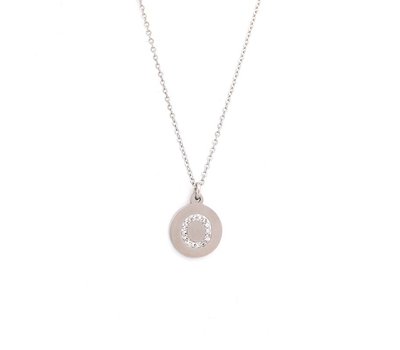 Ketting met letter Letter Ketting Crystal O zilver van roestvrij staal.