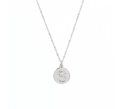 Ketting met letter Letter Ketting Crystal S zilver van roestvrij staal.