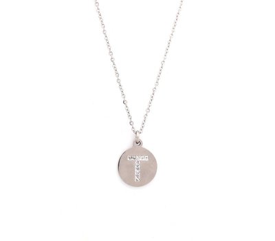 Ketting met letter Letter Ketting Crystal T zilver van roestvrij staal.