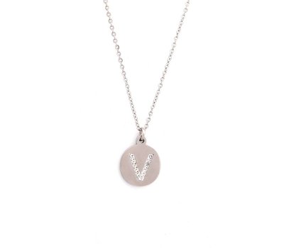 Ketting met letter Letter Ketting Crystal V zilver van roestvrij staal.