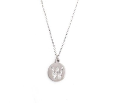 Ketting met letter Letter Ketting Crystal W zilver van roestvrij staal.