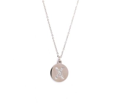 Ketting met letter Letter Ketting Crystal X zilver van roestvrij staal.