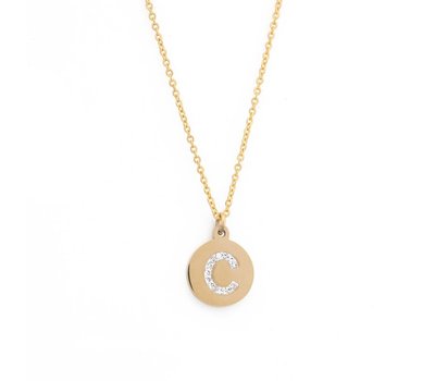 Ketting met letter Letter Ketting Crystal C goud van roestvrij staal.
