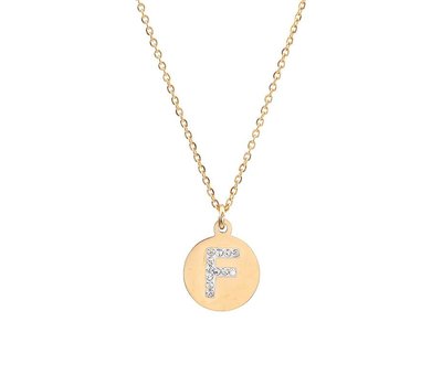 Ketting met letter Letter Ketting Crystal F goud van roestvrij staal.