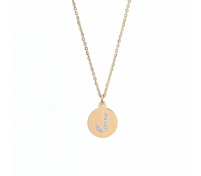 Ketting met letter Letter Ketting Crystal J goud van roestvrij staal.