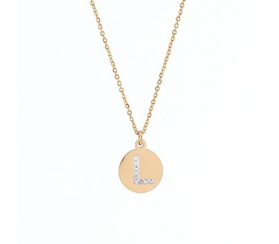 Ketting met letter Letter Ketting Crystal L goud van roestvrij staal.