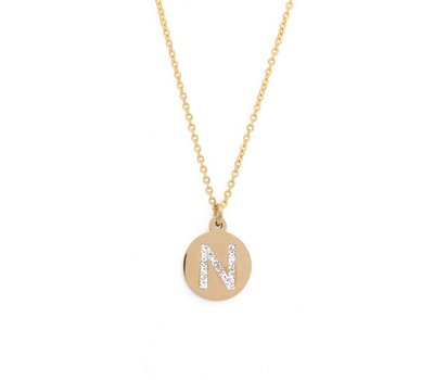 Ketting met letter Letter Ketting Crystal N goud van roestvrij staal.