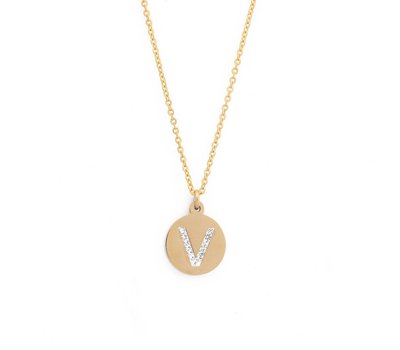 Ketting met letter Letter Ketting Crystal V goud van roestvrij staal.
