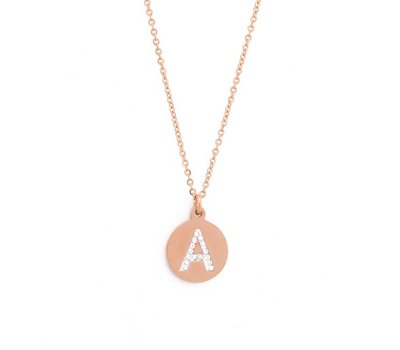 Ketting met letter Letter Ketting Crystal A rose goud van roestvrij staal.