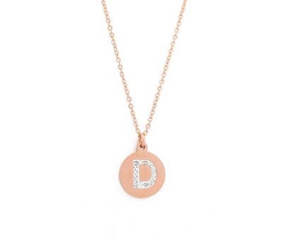 Ketting met letter Letter Ketting Crystal D rose goud van roestvrij staal.