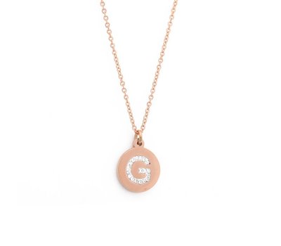 Ketting met letter Letter Ketting Crystal G rose goud van roestvrij staal.