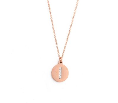 Ketting met letter Letter Ketting Crystal I rose goud van roestvrij staal.