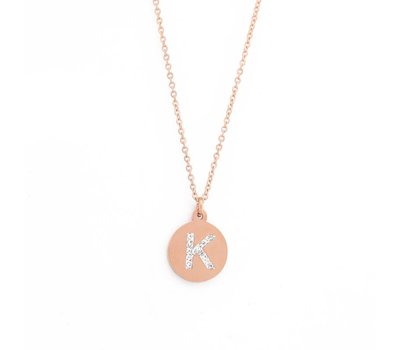 Ketting met letter Letter Ketting Crystal K rose goud van roestvrij staal.