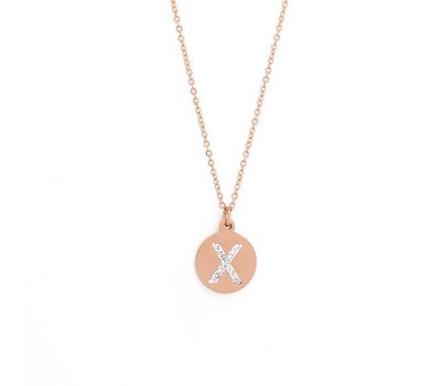Ketting met letter Letter Ketting Crystal X rose goud van roestvrij staal.