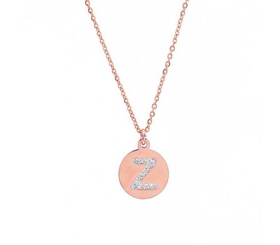 Ketting met letter Letter Ketting Crystal Z rose goud van roestvrij staal.