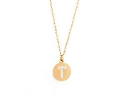 Ketting met letter Letter Ketting Crystal T goud van roestvrij staal.