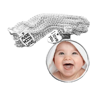 Ketting met foto Ketting met foto hanger rond zilver