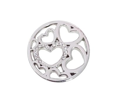 Munt voor Muntketting Hartjes crystals smal zilver