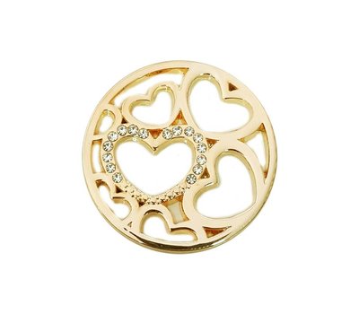 Munt voor Muntketting Hartjes crystals smal goud