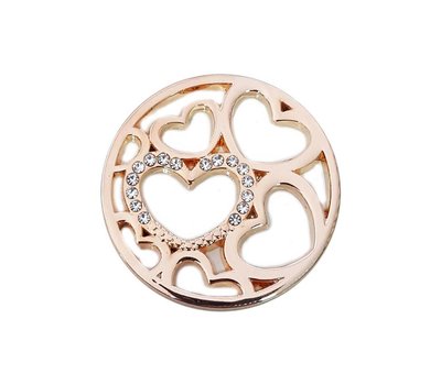 Munt voor Muntketting Hartjes crystals smal rose goud