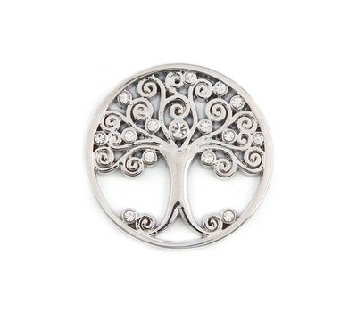 Munt voor Muntketting Levensboom smal witte crystals zilver
