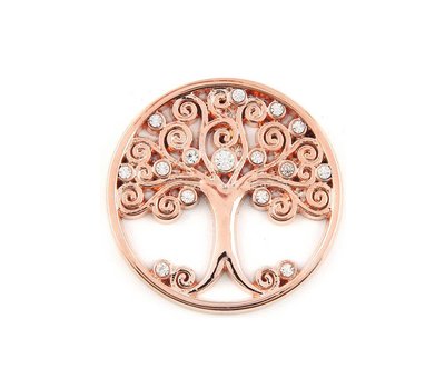 Munt voor Muntketting Levensboom smal witte crystals rose goud