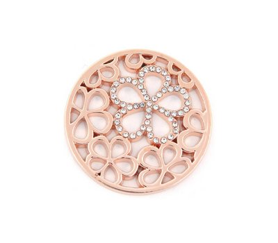 Munt voor Muntketting Bloemen smal met crystals rose goud
