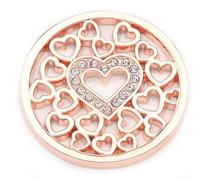 Munt voor Muntketting Love hearts rose goud