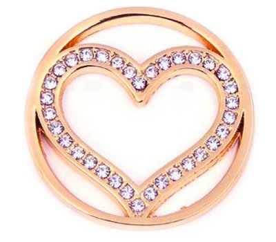 Munt voor Muntketting Big heart crystals rose goud
