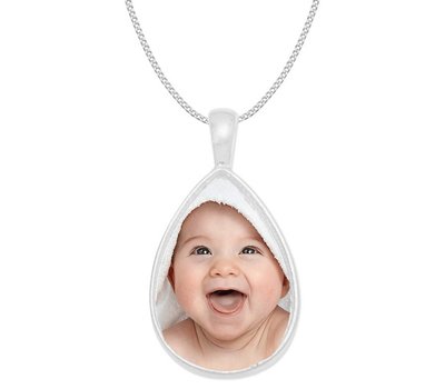 Ketting Graveren Ketting met foto hanger druppel zilver