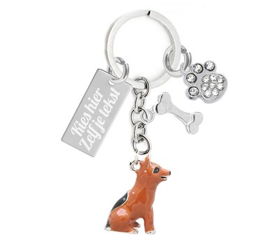 Sleutelhanger Graveren Bruine hond Sleutelhanger met naam