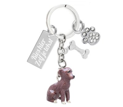 Sleutelhanger Graveren Kleine bruine hond Sleutelhanger met naam
