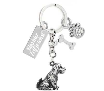 Graveer Sleutelhanger Hondenras puppy met Hondenpoot en Botje