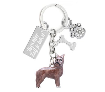 Graveer Sleutelhanger Hondenras boxer met Hondenpoot en Botje