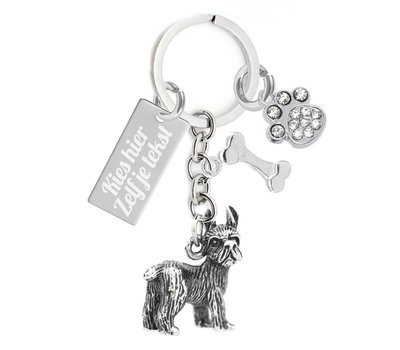 Graveer Sleutelhanger Hondenras Schnauzer met Hondenpoot en Botje