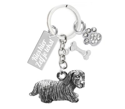 Graveer Sleutelhanger Hondenras Petit basset griffon vendéen met Hondenpoot en Botje
