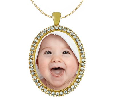 Foto Sieraad Foto Ketting Ovaal Groot Fotobedel goudkleurig met crystals