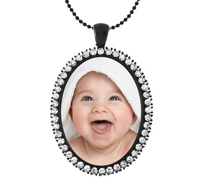 Ketting met foto Ketting met foto hanger ovaal crystals zwart