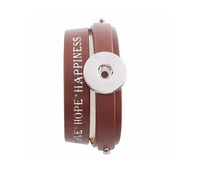 Clicks Sieraden Clicks armband leer bruin love hope happiness 1 click