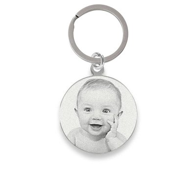 Sleutelhanger met foto Sleutelhanger Graveren Rond Zilver met foto en of tekst