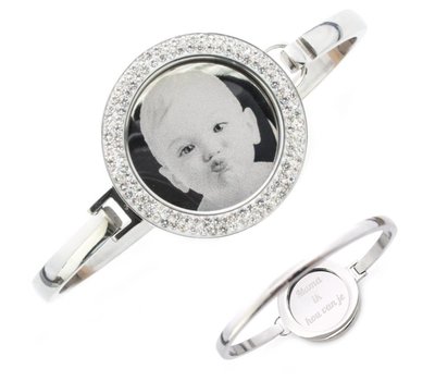 Graveer Armbanden Armband met graveer munt smal zilver met strass