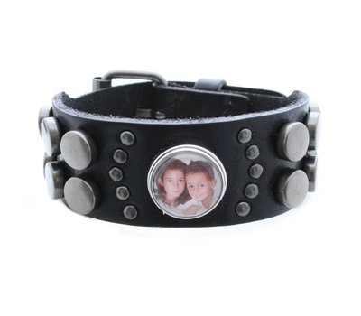 Foto Armbanden Clicks heren foto armband leer zwart met 1 foto