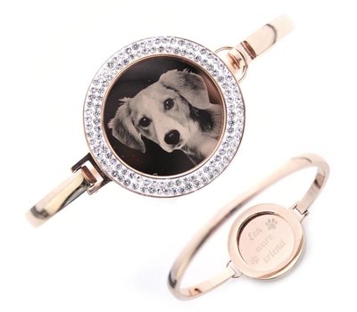 Armband met foto graveren Armband met foto graveren rose goud strass